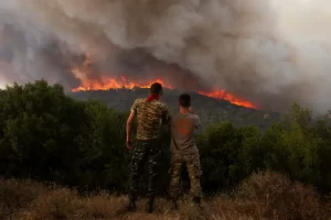 Wildfires burn in the village of Sykorrahi, near Alexandroupolis town, in the northeastern Evros region, Greece [File: Achilleas Chiras/AP]
