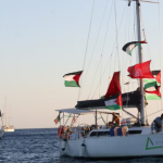 Boats taking part in the Global Sumud Flotilla aiming to reach Gaza off Koufonisi islet, Greece, September 26. REUTERS/Stefanos Rapanis