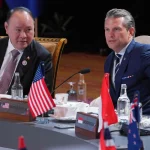 US Secretary of Defence Pete Hegseth (right) with his Philippine counterpart Gilberto Teodoro at the Asean Defence Ministers’ Meeting in Kuala Lumpur on Saturday. Hegseth has said Task Force Philippines is another step in the allies’ cooperation. Photo: AFP